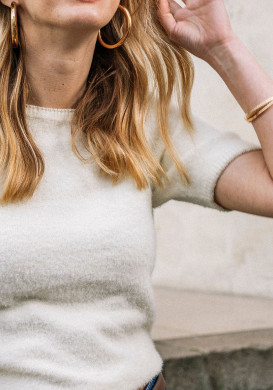 Pull femme manches courtes maille douce écru