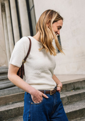 Pull femme manches courtes maille douce écru