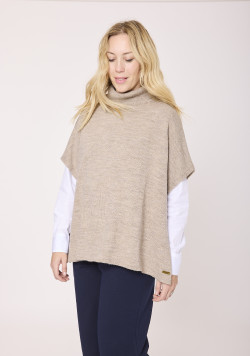 Cape femme col roulé beige