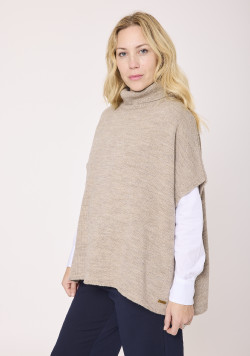 Cape femme col roulé beige