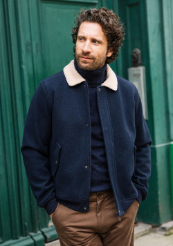 Veste homme col sherpa bleu marine
