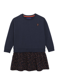 Robe manches longues 2en1 bleu marine Fille