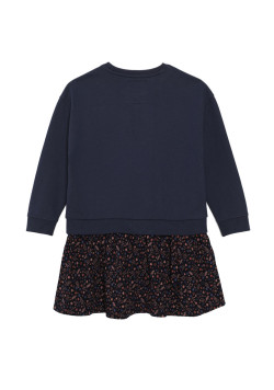 Robe manches longues 2en1 bleu marine Fille