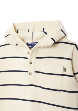 Pull à capuche garçon beige rayé
