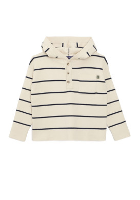 Pull à capuche garçon beige rayé