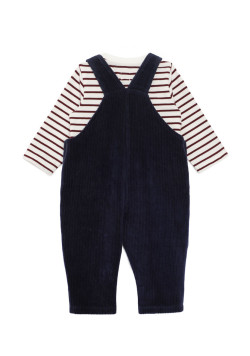 Ensemble bleu marine salopette et tee shirt manches longues 100% coton Bébé Garçon