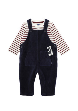 Ensemble bleu marine salopette et tee shirt manches longues 100% coton Bébé Garçon
