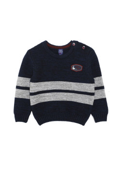 Pull bleu marine rayé gris 100% coton Bébé Garçon