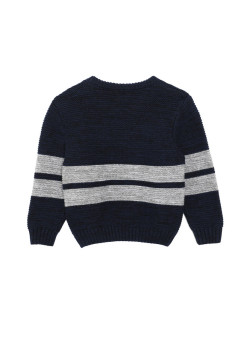 Pull bleu marine rayé gris 100% coton Bébé Garçon