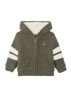 Gilet zippé à capuche bébé doublé sherpa kaki