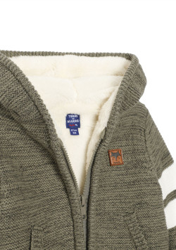 Gilet zippé à capuche bébé doublé sherpa kaki