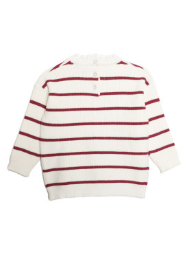 Pull fille avec col broderie anglaise rayé écru et rouge