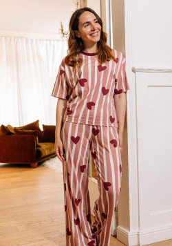 Pyjama femme manches courtes rose à motif