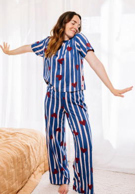 Pyjama femme manches courtes bleu à motif Pyjama femme manches courtes bleu à motif