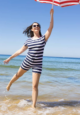 Combinaison short à manches courtes rayée Femme