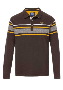 Polo marron manches longues Homme à rayures placées colorées