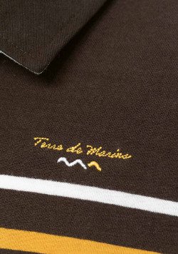 Polo marron manches longues Homme à rayures placées colorées