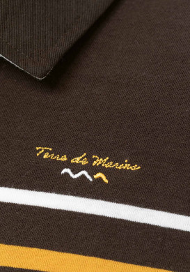 Polo marron manches longues Homme à rayures placées colorées Polo marron manches longues Homme à rayures placées colorées