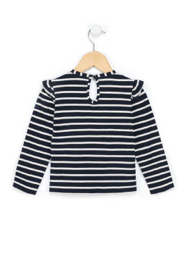 Marinière manches longues Fille marine rayée blanche avec imprimé Marinière manches longues Fille marine rayée blanche avec imprimé