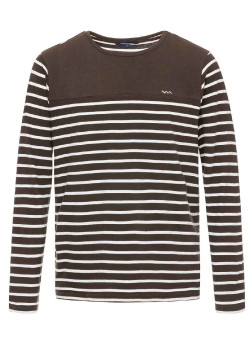 Marinière manches longues Homme marron/blanc
