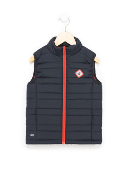 Doudoune marine sans manches Garçon zip rouge