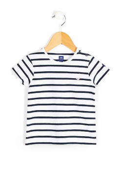 Marinière Fille blanc rayé bleu marine