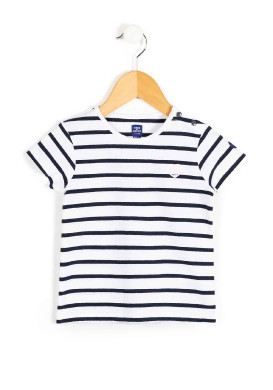 Marinière Fille blanc rayé bleu marine Marinière Fille blanc rayé bleu marine