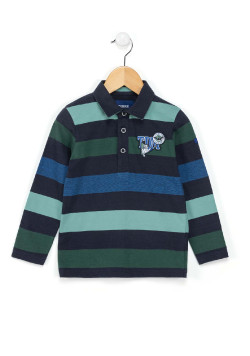 Polo manches longues rayé bleu vert Garçon