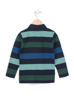 Polo manches longues rayé bleu vert Garçon