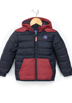 Doudoune à capuche Garçon bleu marine/rouge