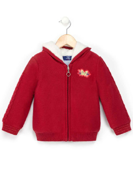 Veste tricot zippée rose framboise Fille Veste tricot zippée rose framboise Fille