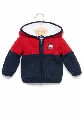 Veste bleu marine / rouge à capuche doublée sherpa Bébé