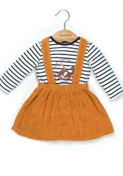 Ensemble Bébé robe jaune ocre + marinière imprimé