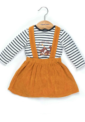 Ensemble Bébé robe jaune ocre + marinière imprimé