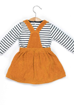 Ensemble Bébé robe jaune ocre + marinière imprimé