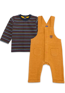Ensemble Bébé salopette jaune ocre + t-shirt manches longues rayé
