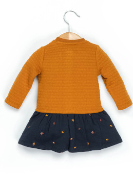 Robe en molleton effet 2 en 1 Bébé Fille jaune ocre/ bleu marine Robe en molleton effet 2 en 1 Bébé Fille jaune ocre/ bleu marine