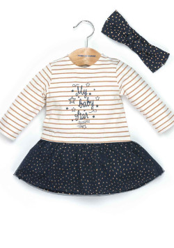 Ensemble Bébé Fille robe manches longues effet 2 en 1 + bandeau