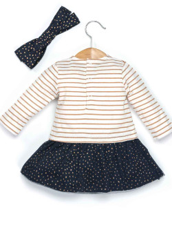 Ensemble Bébé Fille robe manches longues effet 2 en 1 + bandeau