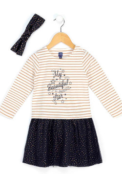Robe manches longues Fille effet 2 en 1 + bandeau