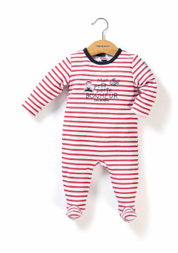 Pyjama rayé rouge en velours Bébé