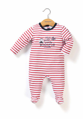 Pyjama rayé rouge en velours Bébé