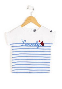 T-shirt court Fille rayé blanc