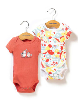 Lot de 2 bodies Bébé corail / imprimé