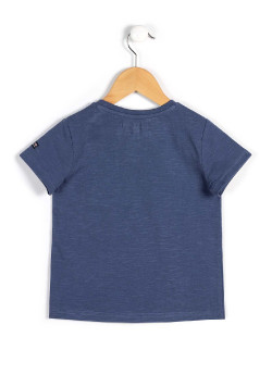 T-shirt Garçon bleu ardoise col tunisien