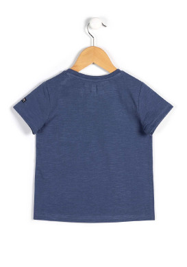 T-shirt Garçon bleu ardoise col tunisien