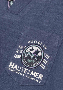 T-shirt Garçon bleu ardoise col tunisien