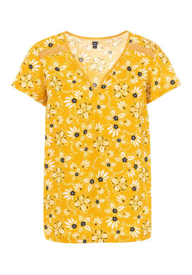 Blouse manches courtes imprimé jaune Femme Blouse manches courtes imprimé jaune Femme