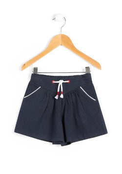 Short bleu marine Fille maille reliefée