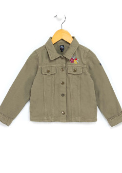 Veste Fille en jean kaki avec fleurs brodées